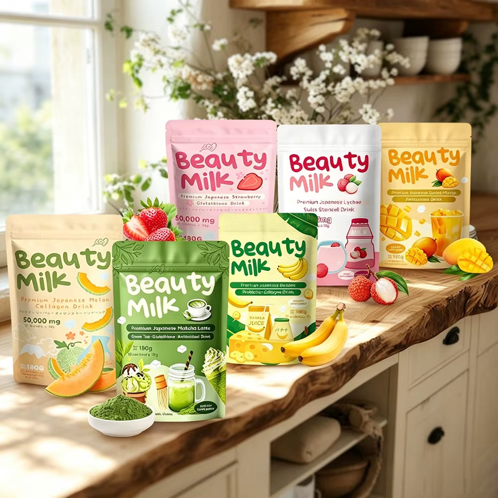 OEM ODM Premium Beauty Milk Powder Skin Whitening Face Strawberry Collagen Pouches Powder Drink Supplement Multi-Flavor Mix
