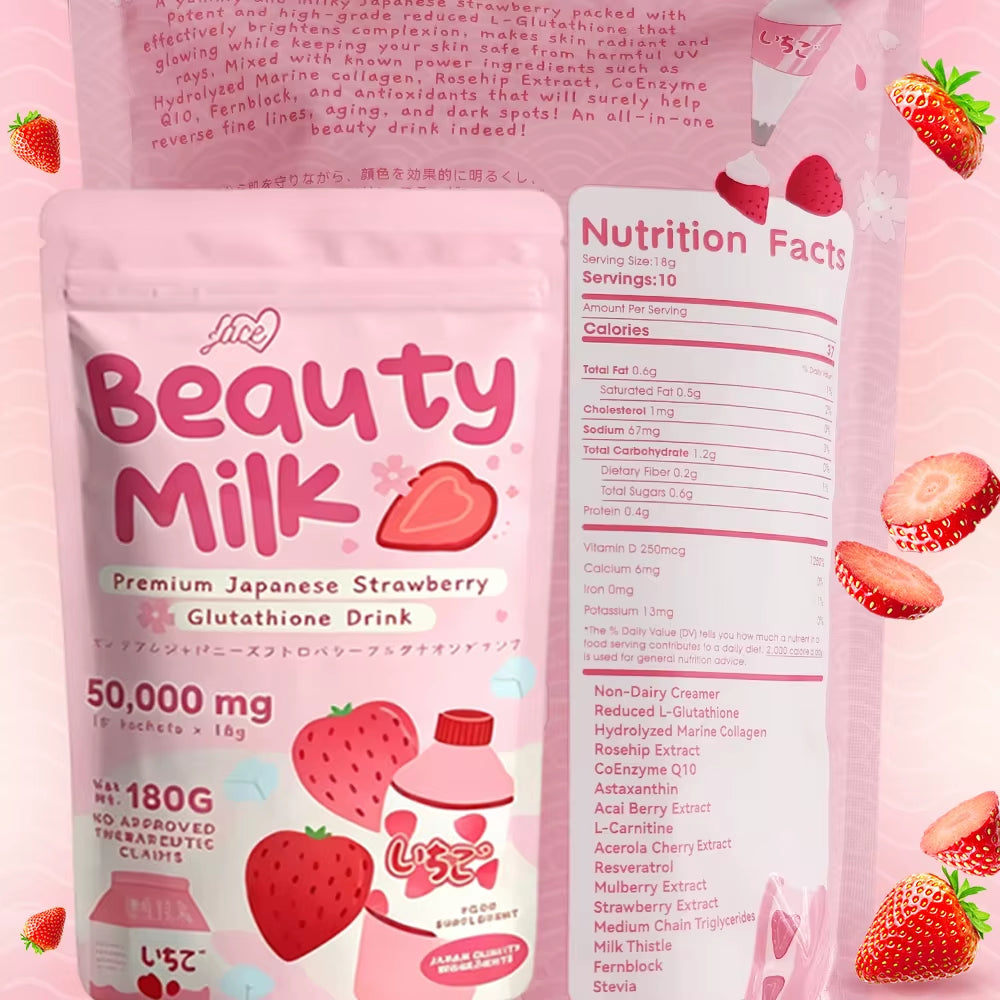 OEM ODM Premium Beauty Milk Powder Skin Whitening Face Strawberry Collagen Pouches Powder Drink Supplement Multi-Flavor Mix