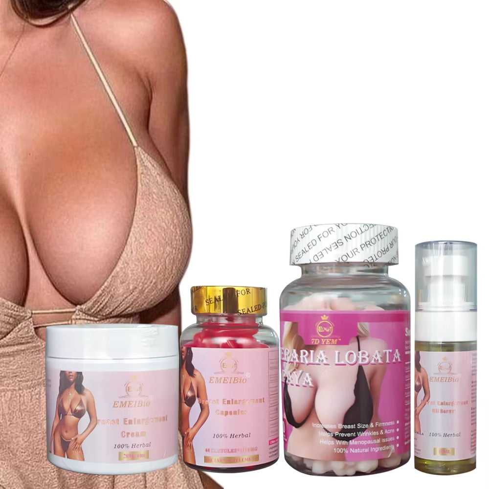 Hot Selling Private Label Herbal Supplement Chest Booster Product Set Plump Breast Enlargement Cream Capsule Gummy Oil Set